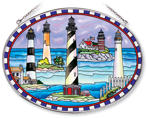 AMIA 7777 Lighthouse Collage Large Oval Stained Glass