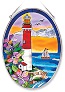 Pansies Lighthouse Large Oval Stained Glass