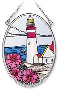 Pansies Lighthouse Small Oval Stained Glass