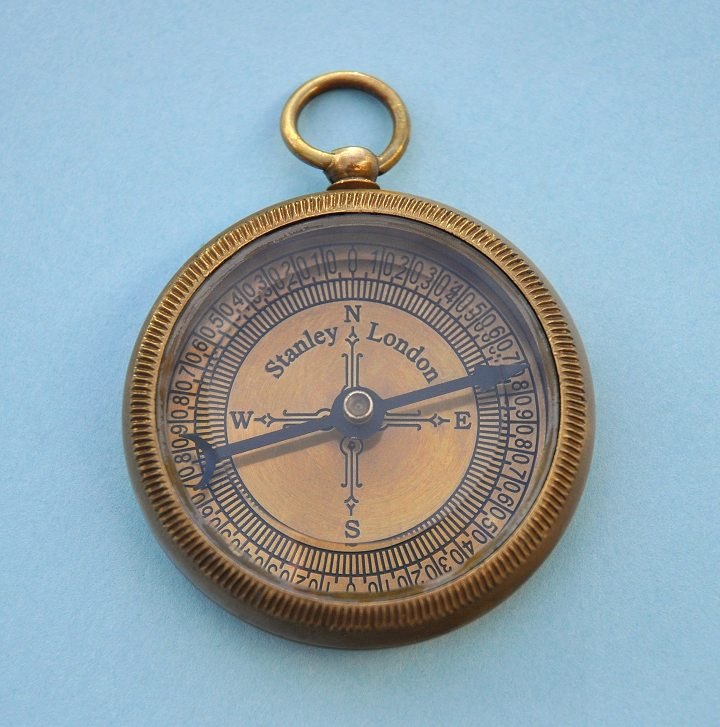 Antique Open Faced Brass Pocket Compass