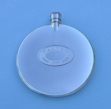 Front View of Grants of Dalvey Classic Stainless Steel Flask with Stainless Steel Badge