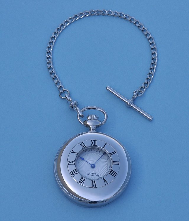 Dalvey Half Hunter Stainless Steel Pocket Watch and Chain 421