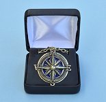 Antique Blue Compass Rose Pendant with Chain in Hinged Gift Box