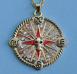 Detail of Pirate Skull Compass Rose Pendant with Rhinestones