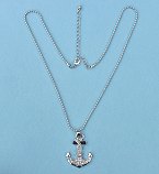 Nautical Anchor Pendant with Rhinestones and Adjustable Beaded Chain