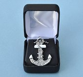 Nautical Anchor Pendant with Rhinestones and Adjustable Beaded Chain in Hinged Gift Box