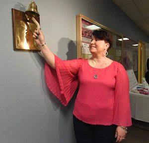 Walnut Plaque with Brass
                Bell - Ring for Cancer survivors: Ring this bell Three times well, Its toll to clearly say My treatment’s done,
                This course is run, And I am on my way