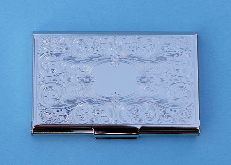 Embossed Scroll Silver Plated Business Card Case