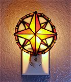 Compass Rose Stained Glass Night Light with Automatic Photocell