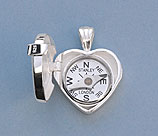 Elegant Heart Design Silver Compass Locket with Cover Open