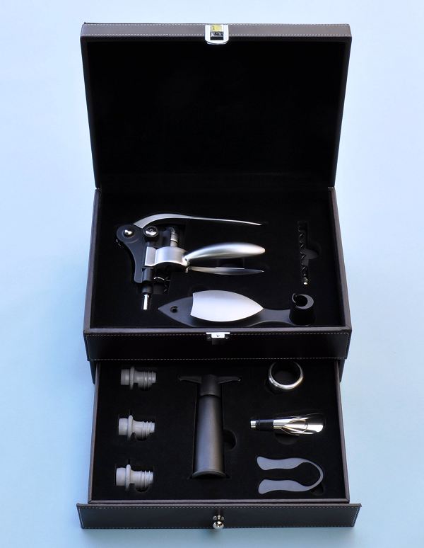 Deluxe Wine Connoisseur Corkscrew Set<br>with Leatherette Display Case