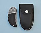 Damascus Clasp Pocket Knife with Black Leather Sheath