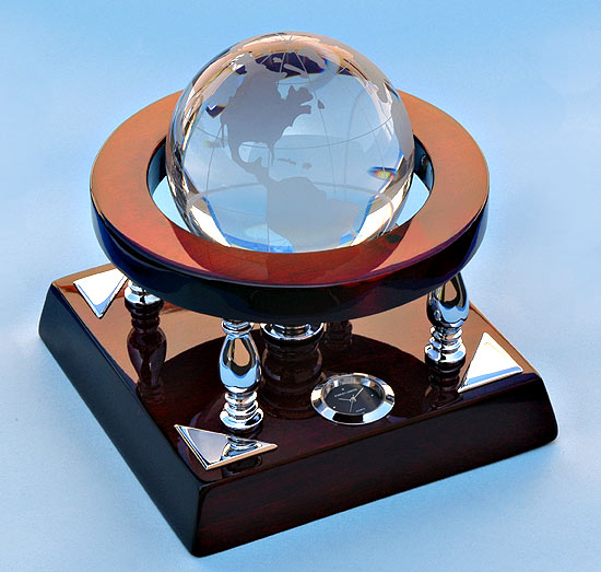 Mahogany Desk Clock with Crystal Globe