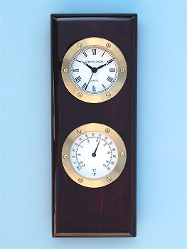Stanley London Piano Finish Clock and Thermometer Plaque