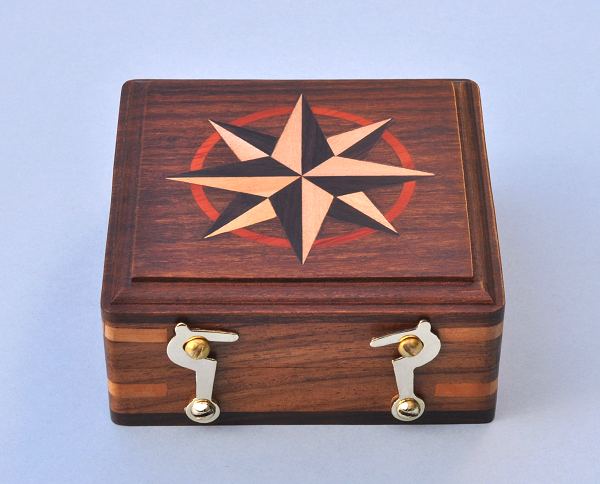 Small Hardwood Case with Hand Inlaid Compass Rose