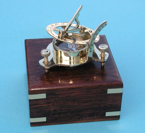 Brass Sundial with Magnetic Compass and Hardwood Case
