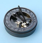 Small Brass Pocket Sundial with Antique Patina and Lid