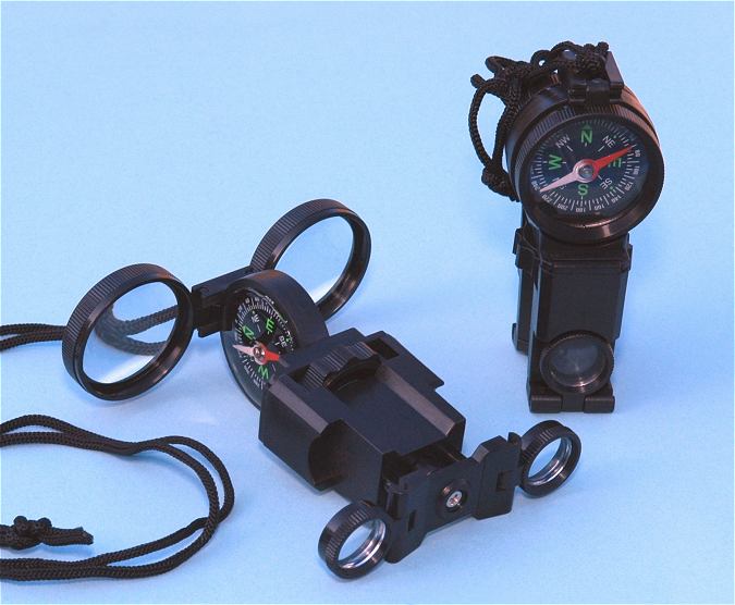 Compact Folding Survival Binoculars with Compass and Signal Mirror