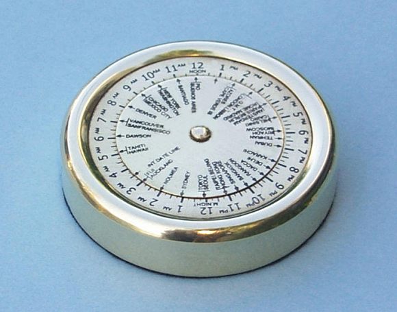 Solid Brass World Time Zone Calculator Paperweight